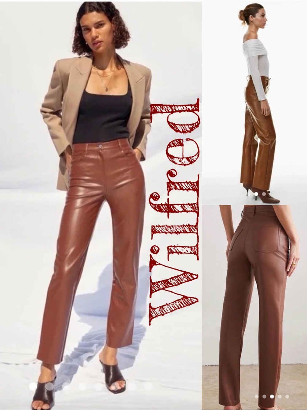 Wilfred Faux Leather Straight-Leg Pants — Brown